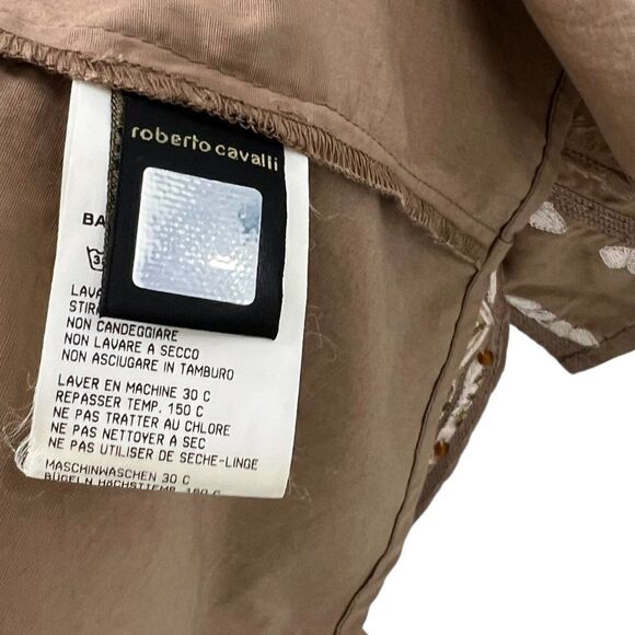 Roberto Cavalli Place Tan Floral Beaned Embroidered Shirt w/ Mandarin Collar 12 - Picture 12 of 16